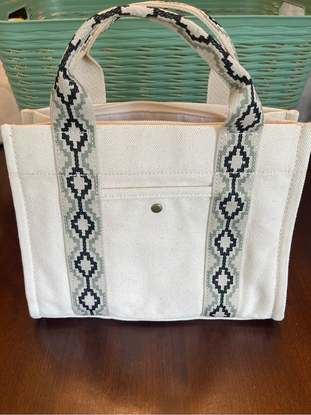 NWT a.n.a Cream Woven Tote Bag geometric Southwestern-style diamond pattern - Picture 2 of 10